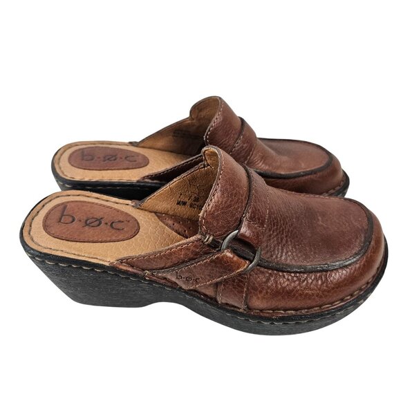Born B O C Clogs Womens Size 7M Brown Leather Slip On Comfort Mules Shoes - Picture 5 of 10